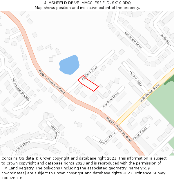 4, ASHFIELD DRIVE, MACCLESFIELD, SK10 3DQ: Location map and indicative extent of plot