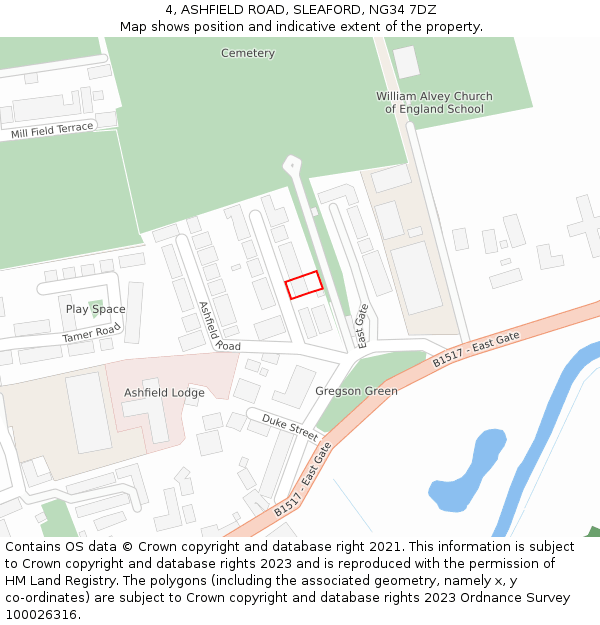 4, ASHFIELD ROAD, SLEAFORD, NG34 7DZ: Location map and indicative extent of plot