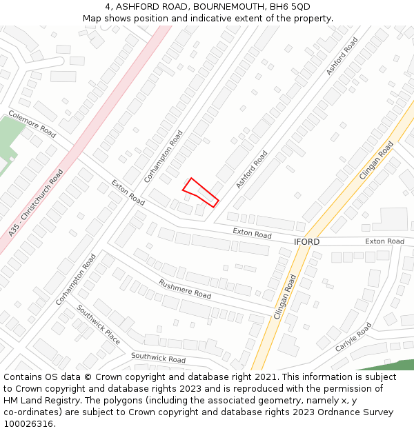 4, ASHFORD ROAD, BOURNEMOUTH, BH6 5QD: Location map and indicative extent of plot