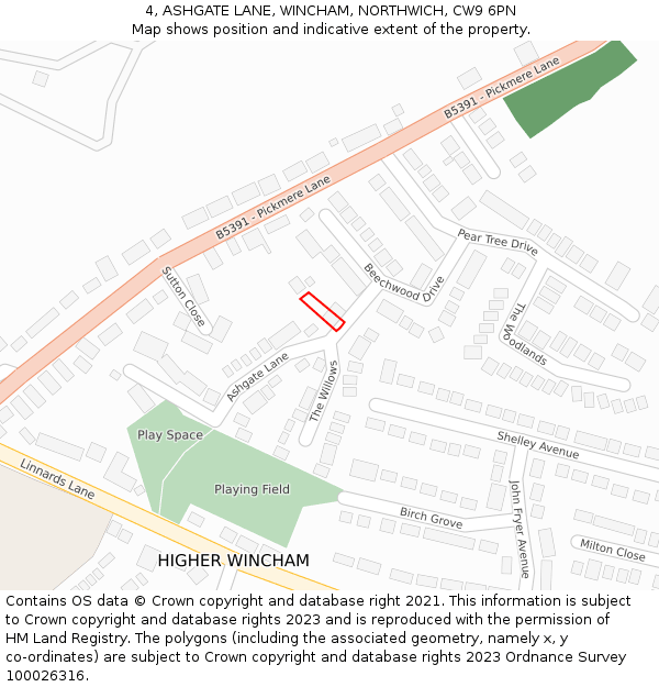 4, ASHGATE LANE, WINCHAM, NORTHWICH, CW9 6PN: Location map and indicative extent of plot