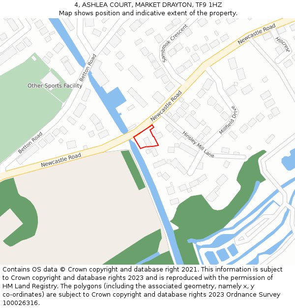 4, ASHLEA COURT, MARKET DRAYTON, TF9 1HZ: Location map and indicative extent of plot