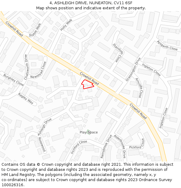 4, ASHLEIGH DRIVE, NUNEATON, CV11 6SF: Location map and indicative extent of plot