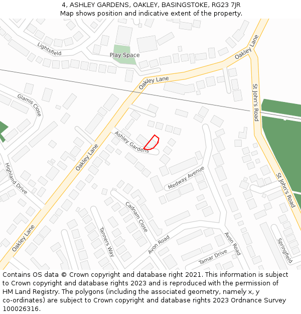 4, ASHLEY GARDENS, OAKLEY, BASINGSTOKE, RG23 7JR: Location map and indicative extent of plot