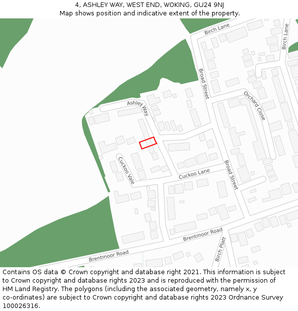 4, ASHLEY WAY, WEST END, WOKING, GU24 9NJ: Location map and indicative extent of plot