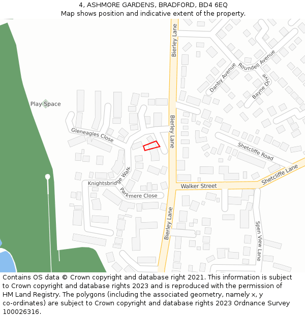 4, ASHMORE GARDENS, BRADFORD, BD4 6EQ: Location map and indicative extent of plot