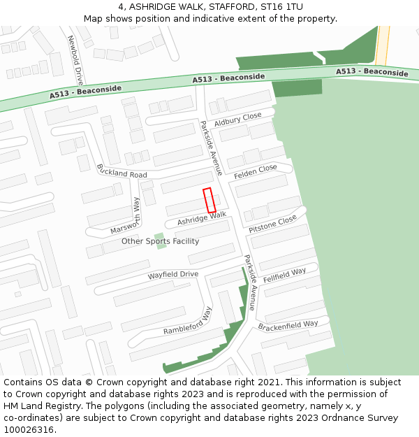 4, ASHRIDGE WALK, STAFFORD, ST16 1TU: Location map and indicative extent of plot