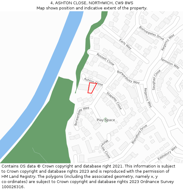 4, ASHTON CLOSE, NORTHWICH, CW9 8WS: Location map and indicative extent of plot