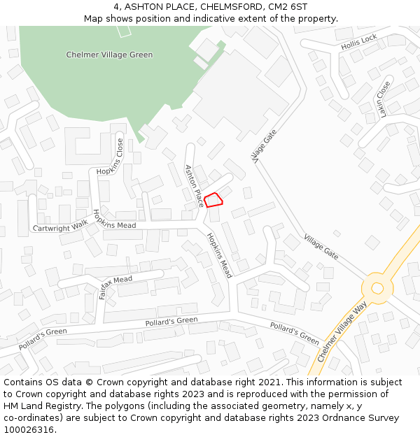 4, ASHTON PLACE, CHELMSFORD, CM2 6ST: Location map and indicative extent of plot