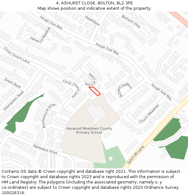 4, ASHURST CLOSE, BOLTON, BL2 3PE: Location map and indicative extent of plot