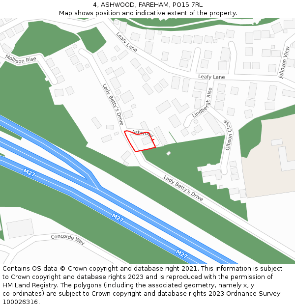 4, ASHWOOD, FAREHAM, PO15 7RL: Location map and indicative extent of plot