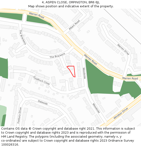 4, ASPEN CLOSE, ORPINGTON, BR6 6JL: Location map and indicative extent of plot