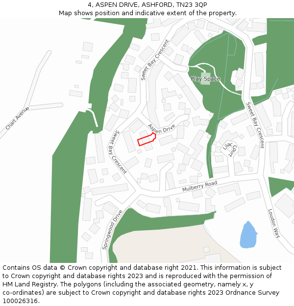 4, ASPEN DRIVE, ASHFORD, TN23 3QP: Location map and indicative extent of plot