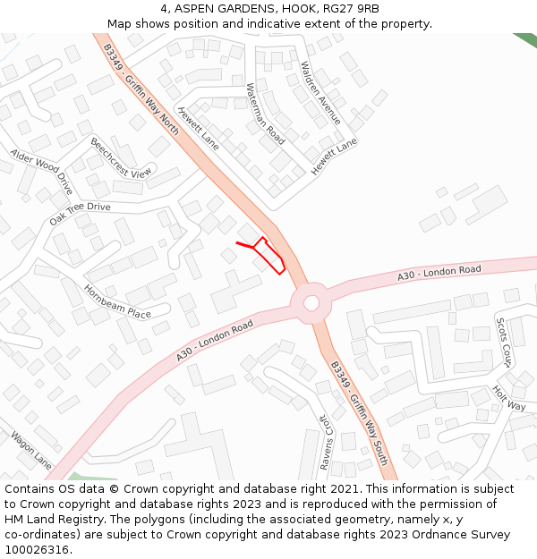 4, ASPEN GARDENS, HOOK, RG27 9RB: Location map and indicative extent of plot