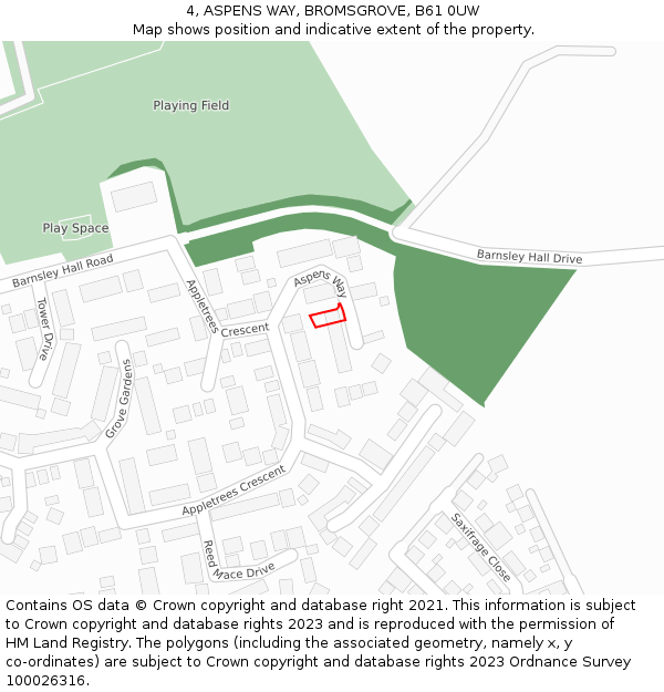 4, ASPENS WAY, BROMSGROVE, B61 0UW: Location map and indicative extent of plot