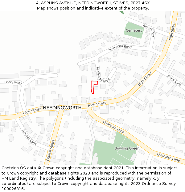 4, ASPLINS AVENUE, NEEDINGWORTH, ST IVES, PE27 4SX: Location map and indicative extent of plot