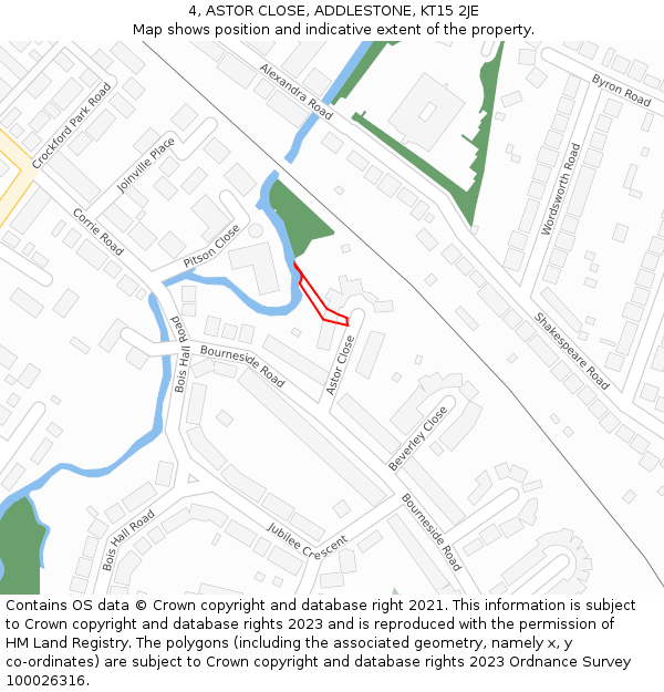 4, ASTOR CLOSE, ADDLESTONE, KT15 2JE: Location map and indicative extent of plot