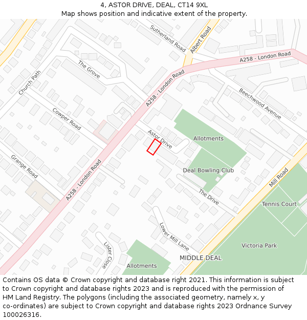 4, ASTOR DRIVE, DEAL, CT14 9XL: Location map and indicative extent of plot