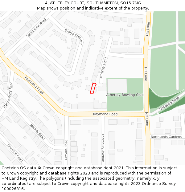 4, ATHERLEY COURT, SOUTHAMPTON, SO15 7NG: Location map and indicative extent of plot