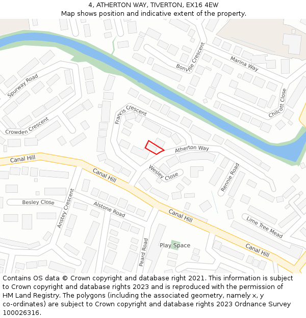 4, ATHERTON WAY, TIVERTON, EX16 4EW: Location map and indicative extent of plot