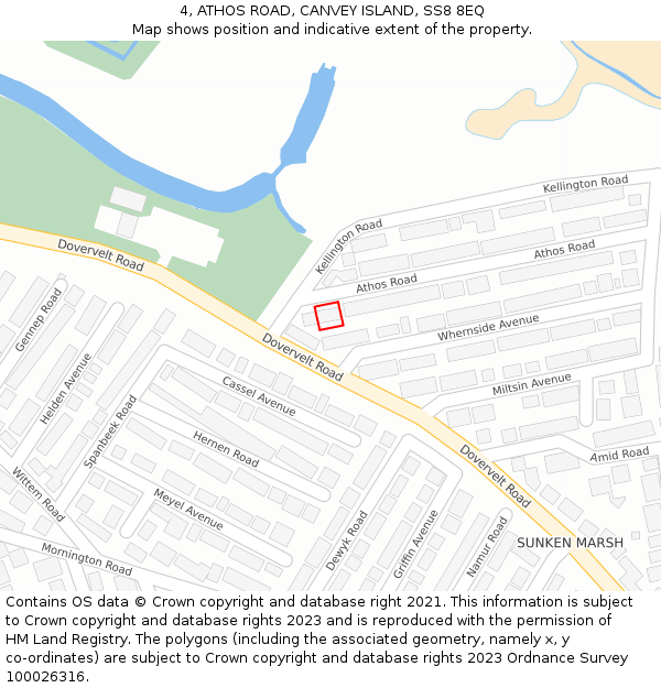 4, ATHOS ROAD, CANVEY ISLAND, SS8 8EQ: Location map and indicative extent of plot