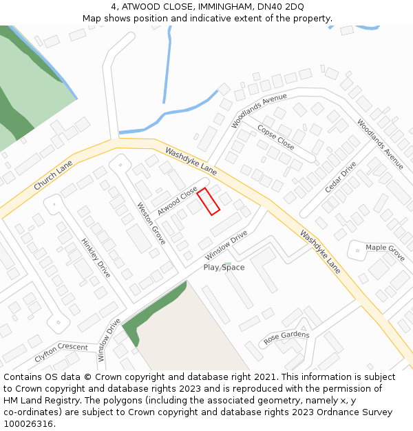 4, ATWOOD CLOSE, IMMINGHAM, DN40 2DQ: Location map and indicative extent of plot