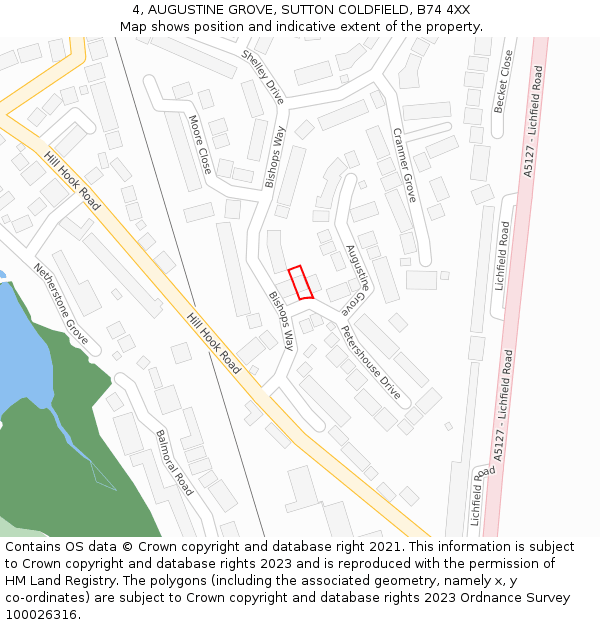 4, AUGUSTINE GROVE, SUTTON COLDFIELD, B74 4XX: Location map and indicative extent of plot