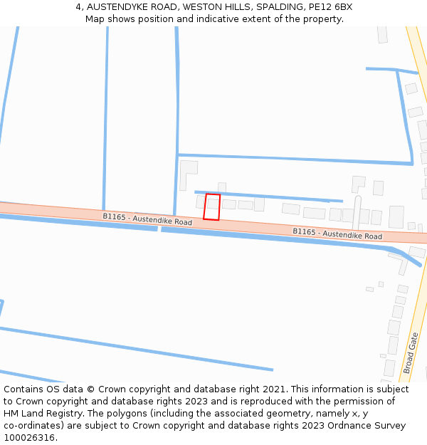 4, AUSTENDYKE ROAD, WESTON HILLS, SPALDING, PE12 6BX: Location map and indicative extent of plot