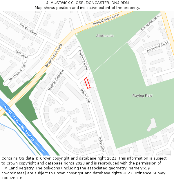 4, AUSTWICK CLOSE, DONCASTER, DN4 9DN: Location map and indicative extent of plot