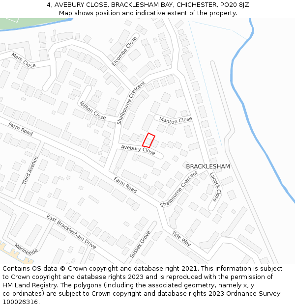 4, AVEBURY CLOSE, BRACKLESHAM BAY, CHICHESTER, PO20 8JZ: Location map and indicative extent of plot