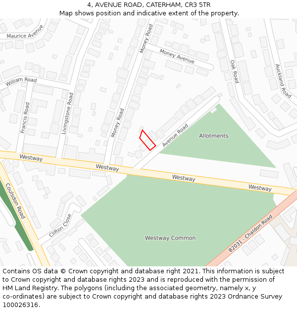 4, AVENUE ROAD, CATERHAM, CR3 5TR: Location map and indicative extent of plot