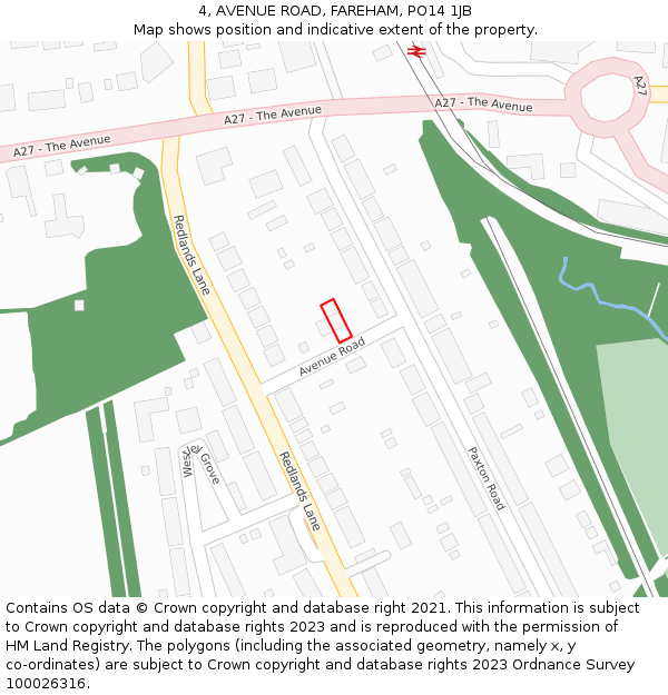 4, AVENUE ROAD, FAREHAM, PO14 1JB: Location map and indicative extent of plot