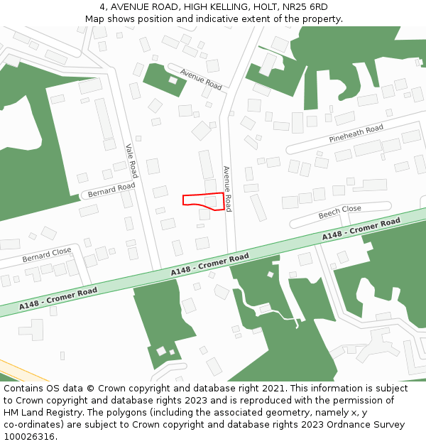 4, AVENUE ROAD, HIGH KELLING, HOLT, NR25 6RD: Location map and indicative extent of plot