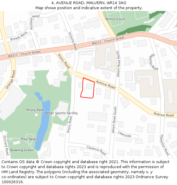 4, AVENUE ROAD, MALVERN, WR14 3AG: Location map and indicative extent of plot