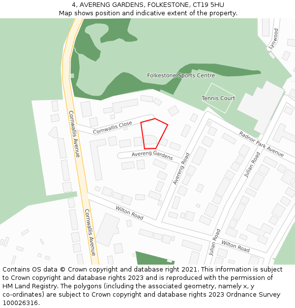 4, AVERENG GARDENS, FOLKESTONE, CT19 5HU: Location map and indicative extent of plot