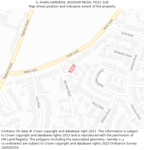 4, AVIAN GARDENS, BOGNOR REGIS, PO21 3UR: Location map and indicative extent of plot