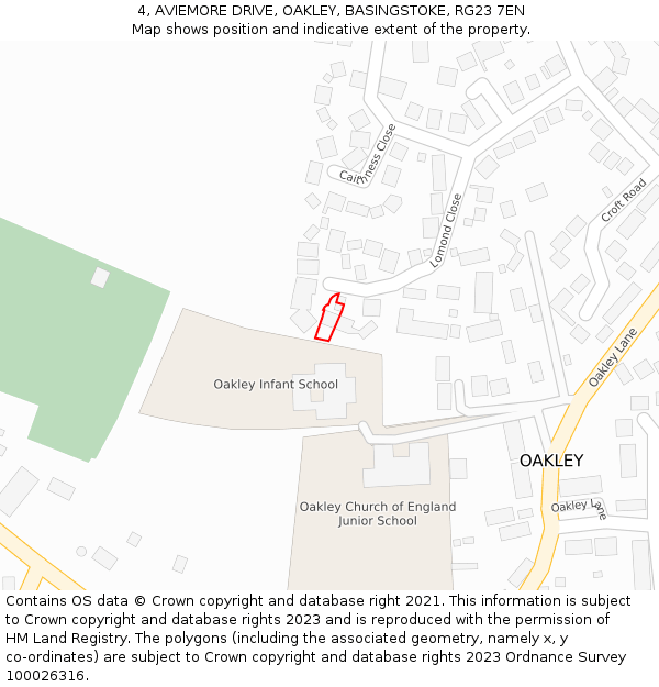 4, AVIEMORE DRIVE, OAKLEY, BASINGSTOKE, RG23 7EN: Location map and indicative extent of plot