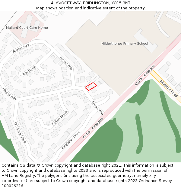 4, AVOCET WAY, BRIDLINGTON, YO15 3NT: Location map and indicative extent of plot