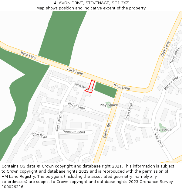 4, AVON DRIVE, STEVENAGE, SG1 3XZ: Location map and indicative extent of plot