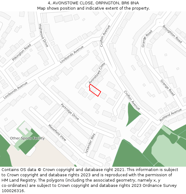 4, AVONSTOWE CLOSE, ORPINGTON, BR6 8NA: Location map and indicative extent of plot