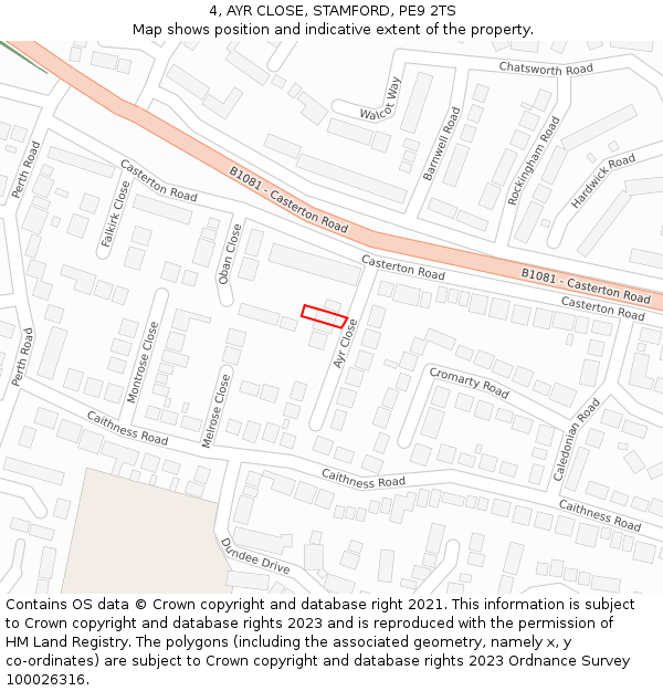 4, AYR CLOSE, STAMFORD, PE9 2TS: Location map and indicative extent of plot