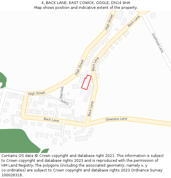 4, BACK LANE, EAST COWICK, GOOLE, DN14 9HA: Location map and indicative extent of plot