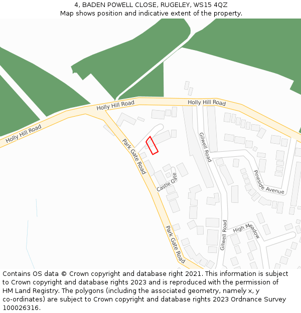 4, BADEN POWELL CLOSE, RUGELEY, WS15 4QZ: Location map and indicative extent of plot