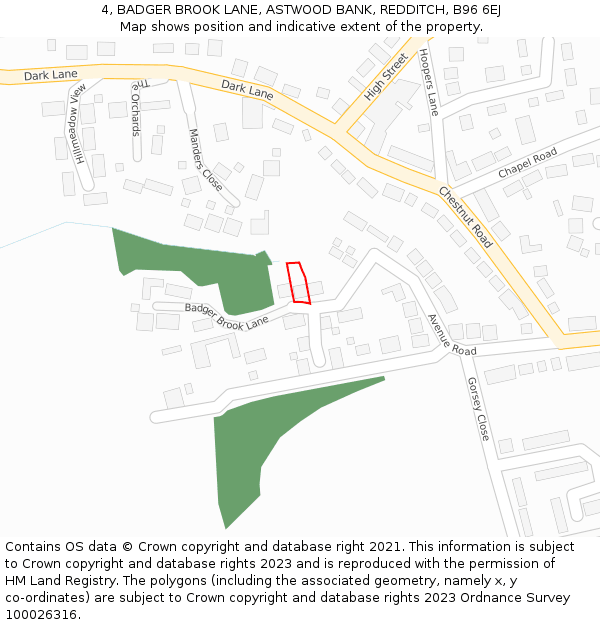 4, BADGER BROOK LANE, ASTWOOD BANK, REDDITCH, B96 6EJ: Location map and indicative extent of plot