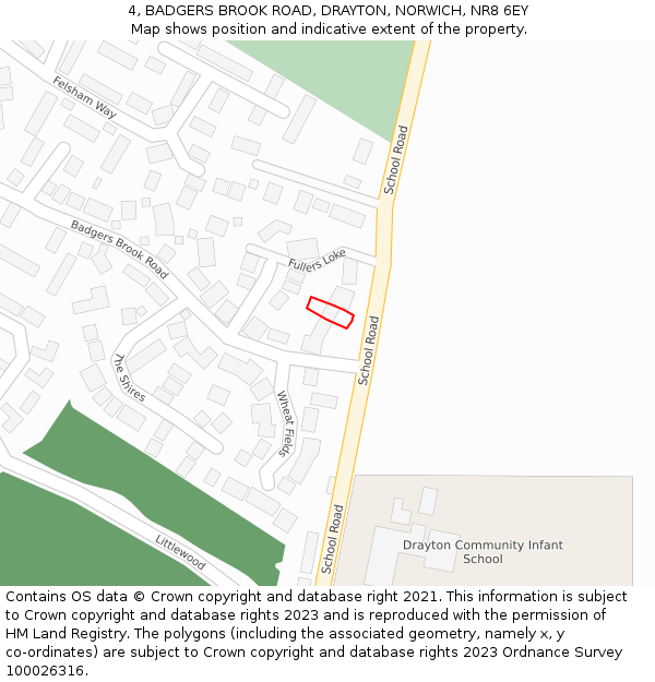 4, BADGERS BROOK ROAD, DRAYTON, NORWICH, NR8 6EY: Location map and indicative extent of plot