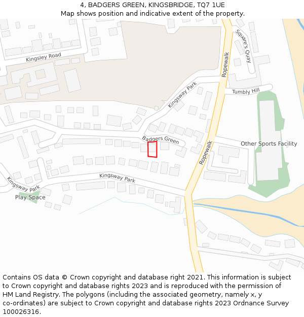 4, BADGERS GREEN, KINGSBRIDGE, TQ7 1UE: Location map and indicative extent of plot