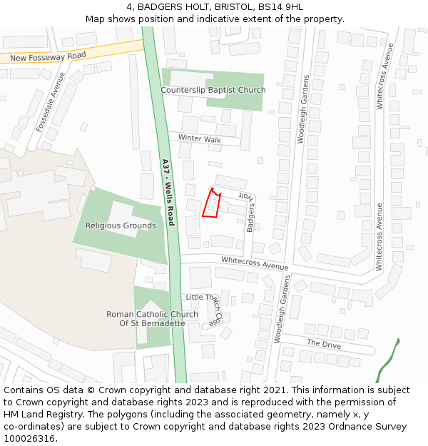 4, BADGERS HOLT, BRISTOL, BS14 9HL: Location map and indicative extent of plot