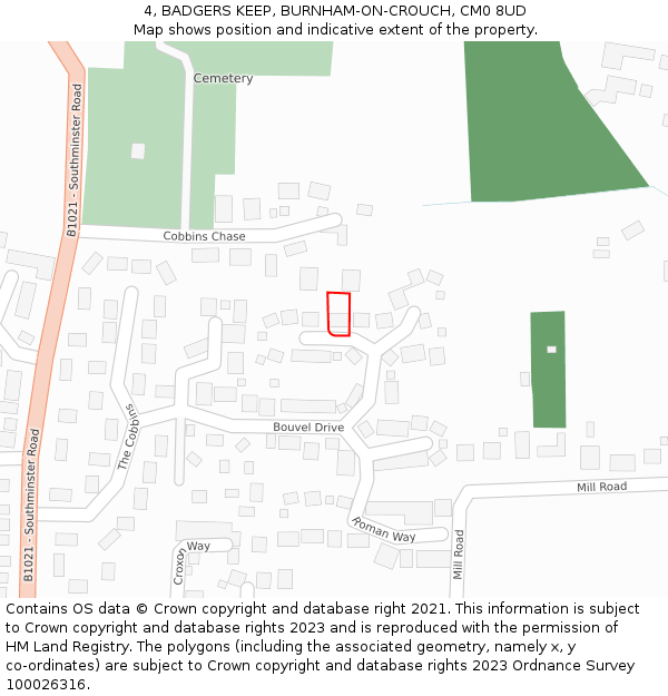 4, BADGERS KEEP, BURNHAM-ON-CROUCH, CM0 8UD: Location map and indicative extent of plot