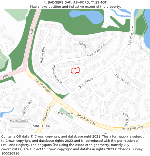 4, BADGERS OAK, ASHFORD, TN23 4GT: Location map and indicative extent of plot