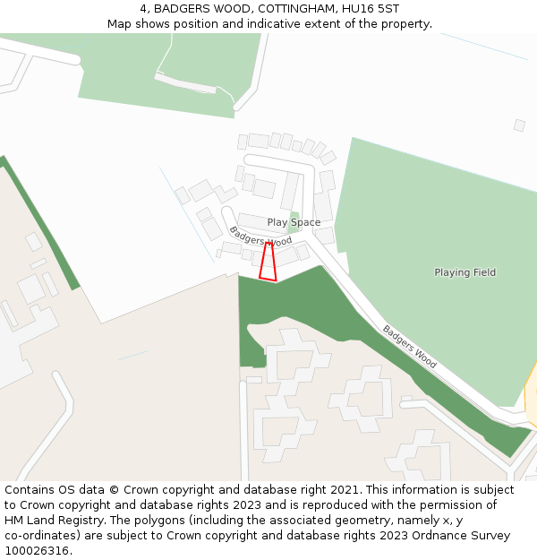 4, BADGERS WOOD, COTTINGHAM, HU16 5ST: Location map and indicative extent of plot