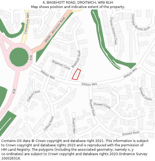 4, BAGEHOTT ROAD, DROITWICH, WR9 8UH: Location map and indicative extent of plot